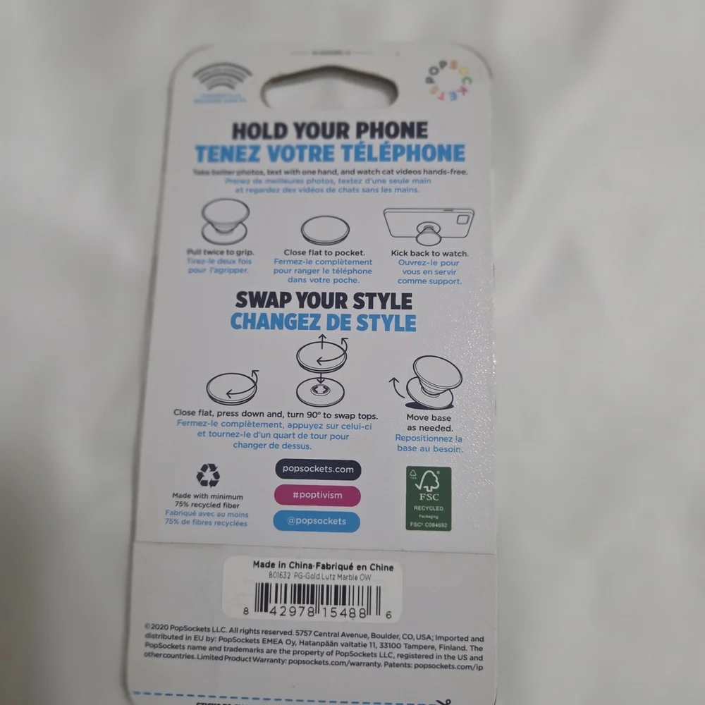 PopSocket PopGrip White Marble Phone Grip